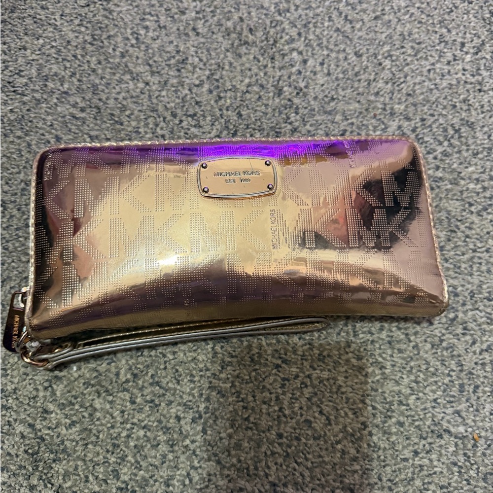 Michael Kors Rose Gold Metallic Large Handbag & Matching Wallet NWOT - Picture 9 of 15